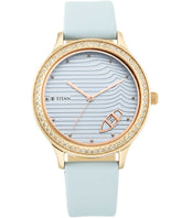 Titan Women's Watch Blue Dial Blue Leather Strap Watch, 2634WL01